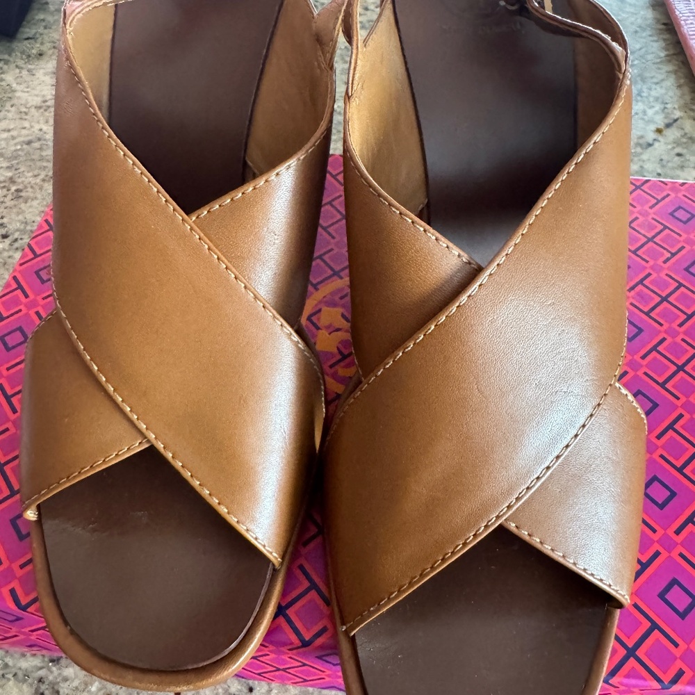 Tory Burch Gabrielle Wedge Sandal – Royal Tan, Size 11M - Picture 1 of 8